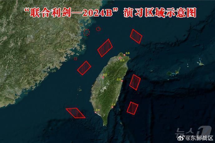 중국군이 14일 대만 주변 해역·공역을 포위하는 연합훈련 리젠-2024B' 훈련에 돌입하고 훈련 배치도를 공개했다. (중국 인민해방군 동부전구 SNS계정 갈무리) ⓒ News1 정은지 특파원
