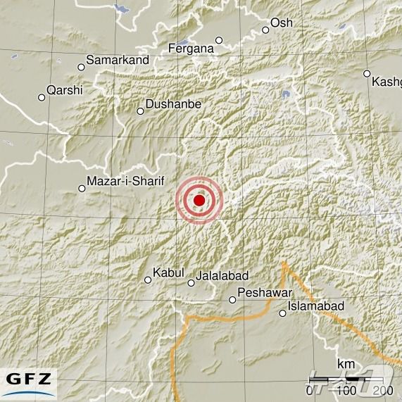 아프가니스탄 힌두 쿠시 지역에서 16일(현지시간) 규모 5.5의 지진이 발생했다. (출처=독일 지구과학연구센터 홈페이지) 2024.10.16.