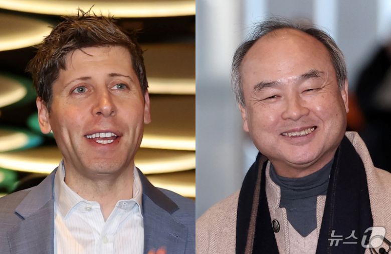 4일 서울 서초구 삼성전자 사옥에서 삼성전자 이재용 회장은 AI 인프로 프로젝트 '스타게이트'를 추진하고 있는 미국 오픈 AI의 샘 올트먼 최고경영자(CEO), 일본 소프트뱅크의 손정의 회장이 3자 회동을 했다. 사진은 이날 오전 오픈AI-카카오 기자간담회에 참석한 샘 올트먼(왼쪽)과 삼성전자 사옥에서 열린 3자 회동에 참석하는 손정의 회장. 2025.2.4/뉴스1 ⓒ News1 오대일 기자, 김성진 기자