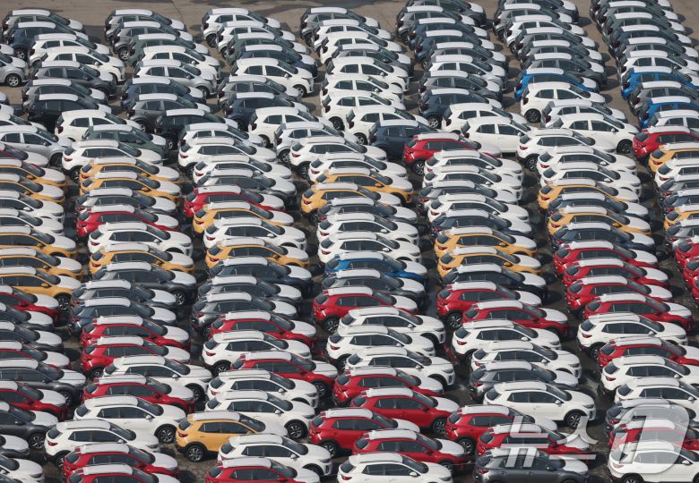 14일 오후 경기 평택시 포승읍 평택항 수출 야적장에 차량이 주차되어 있다. 도널드 트럼프 미국 대통령이 13일(현지시간) 각국의 관세 및 비관세 장벽까지도 두루 고려해 '상호관세'를 부과하는 대통령 각서에 서명했다. 2025.2.14/뉴스1 ⓒ News1 김영운 기자