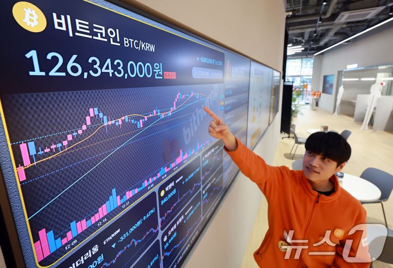 4일 서울 서초구 빗썸라운지 전광판에 비트코인 시세가 표시되고 있다. 트럼프의 가상자산 전략 비축 언급으로 급등했던 비트코인은 하루 만에 폭락하며 상승분을 반납했다. 2025.3.4/뉴스1 ⓒ News1 김진환 기자