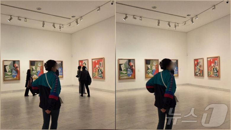 갤럭시S25의 AI 지우개 기능으로 뒷배경에 있는 관람객을 지우기 전(왼쪽)과 후(오른쪽) 2025.03.14 ⓒ 뉴스1 손엄지 기자