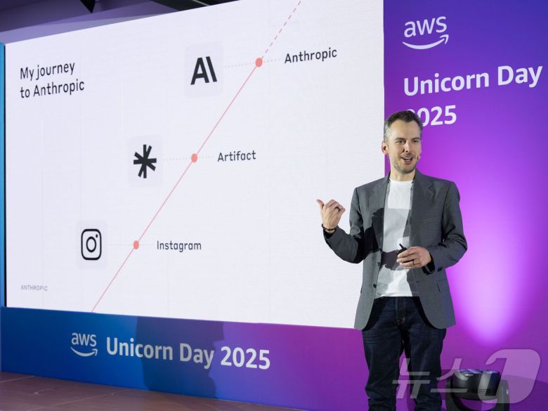 마이크 크리거 앤트로픽 최고제품책임자(CPO)가 발표하고 있다.