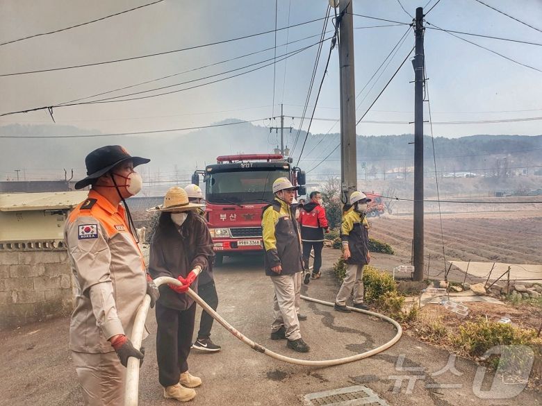 2전날 오후 울산 울주 온산읍 운화리 임야에서 산불이 발생해 23일 현재 진화율 70%를 보이고 있다.(울산소방본부 제공. 재판매 및 DB금지) 2025.3.23/뉴스1 ⓒ News1 김세은 기자