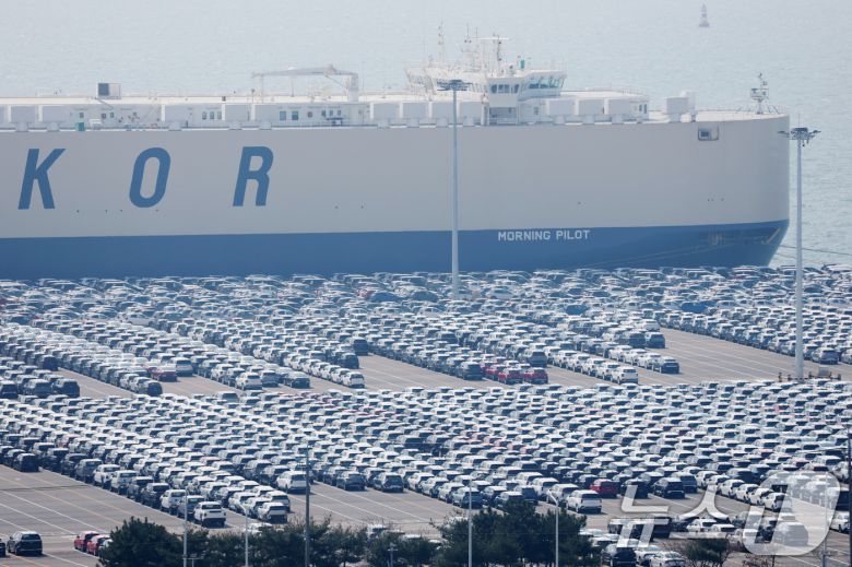도널드 트럼프 미국 대통령의 상호관세 발표를 앞둔 가운데 지난달 31일 오후 경기 평택시 포승읍 평택항 자동차전용부두에 수출용 차량들이 세워져 있다. 2025.3.31/뉴스1 ⓒ News1 김영운 기자