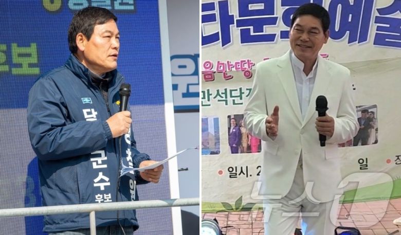 유세하는 정철원 조국혁신당 담양군수 후보(왼쪽)와 가수로 활동하는 정 후보.(유튜브 캡처. 재배포 및 DB 금지)