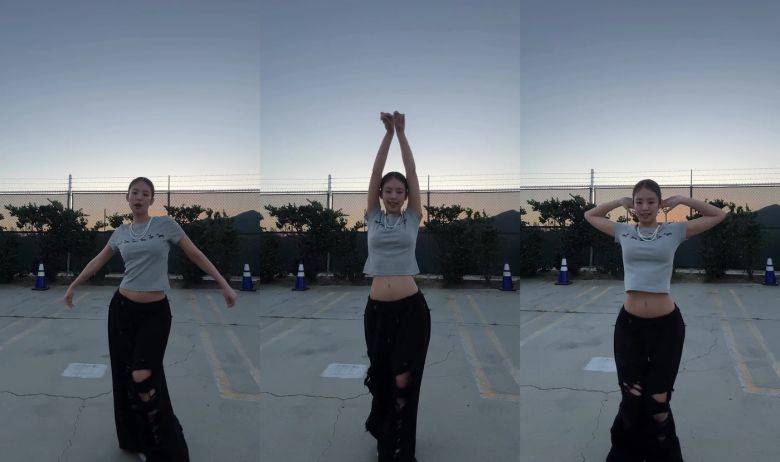 제니가 착용한 트리밍버드의 스웻팬츠