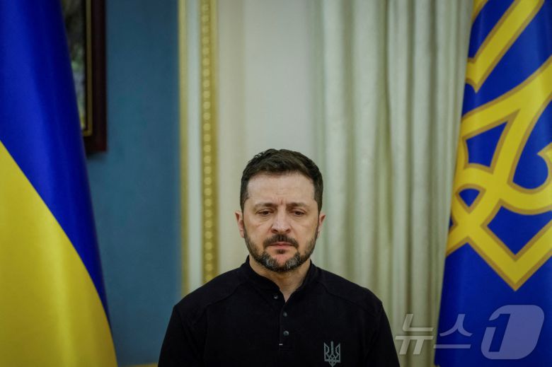 볼로디미르 젤렌스키 우크라이나 대통령이 4일 키이우에서 기자회견을 열고 취재진의 질문에 답하고 있다. 2025.4.4 ⓒ 로이터=뉴스1 ⓒ News1 강민경 기자