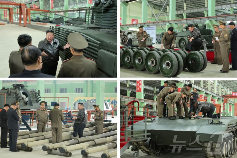 (평양 노동신문=뉴스1) = 북한 노동당 기관지 노동신문은 4일 김정은 당 총비서가 중요탱크공장을 방문해 탱크와 장갑차를 최신식으로 바꾸는 등 '제2차 장갑무력혁명'을 지시했다고 보도했다. [국내에서만 사용가능. 재배포 금지. DB 금지. For Use Only in the Republic of Korea. Redistribution Prohibited] rodongphoto@news1.kr