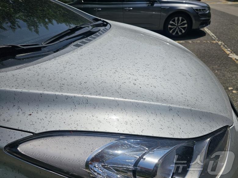 18일 오후 금호타이어 광주공장 인근에 주차된 승용차 본네트가 고무 분진으로 뒤덮여 있다. 2025.5.18/뉴스1 ⓒ News1 최성국 기자