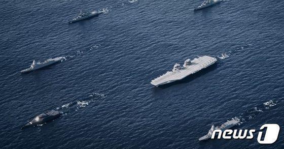 2023년 6월 부산 벡스코에서 열린 제13회 국제해양방위산업전(MADEX)에 전시된 HD현대중공업의 차세대 함정 조감도<자료사진>(HD현대중공업 제공). 2023.6.7/뉴스1