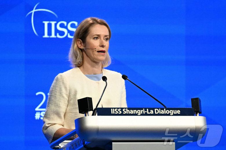 31일(현지시간) 카야 칼라스 유럽연합(EU) 외교안보 고위대표가 싱가포르에서 열린 제22차 아시아안보회의(샹그릴라 대화)에 참석해 연설하고 있다. 2025.05.31 ⓒ AFP=뉴스1 ⓒ News1 김지완 기자