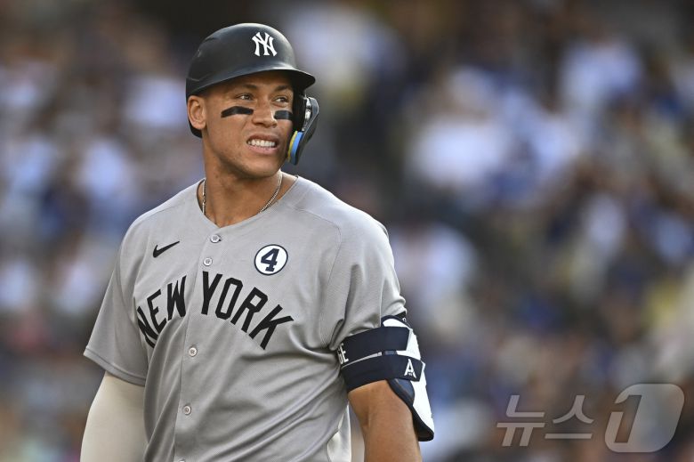 뉴욕 양키스 애런 저지가 2일(한국시간) 열린 2025 메이저리그 LA 다저스전에서 4타수 무안타 1볼넷 1득점 2삼진을 기록했다. ⓒ 로이터=뉴스1