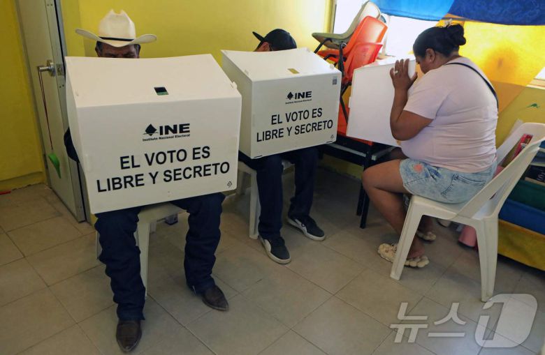 1일(현지시간) 멕시코 치와와주 시우다드 후아레스 투표소에서 유권자들이 판사 선출 투표를 하고 있다. ⓒ AFP=뉴스1