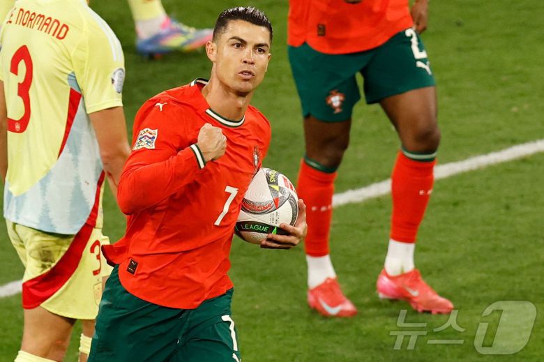 A매치 138번째 골을 넣은 크리스티아누 호날두. ⓒ AFP=뉴스1