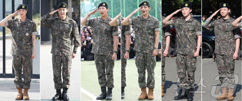 방탄소년단(BTS)의 진(왼쪽부터)과 제이홉, RM,뷔 지민,정국이 국방의 의무를 마치고 현역 만기 전역했다. ⓒ News1 권현진 기자