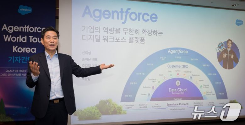 손부한 세일즈포스코리아 대표가 에이전트포스 월드투어 코리아 2025 기자간담회에서 발언하고 있다.(세일즈포스 제공)