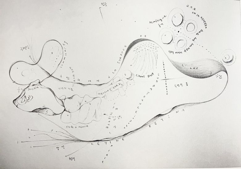 김보라 마음의 지도_2024_연필, 종이, 스캐너, 프린트, 지점토, 베갯잇_31.4 x 93 cm1 (서울시립미술관 제공)