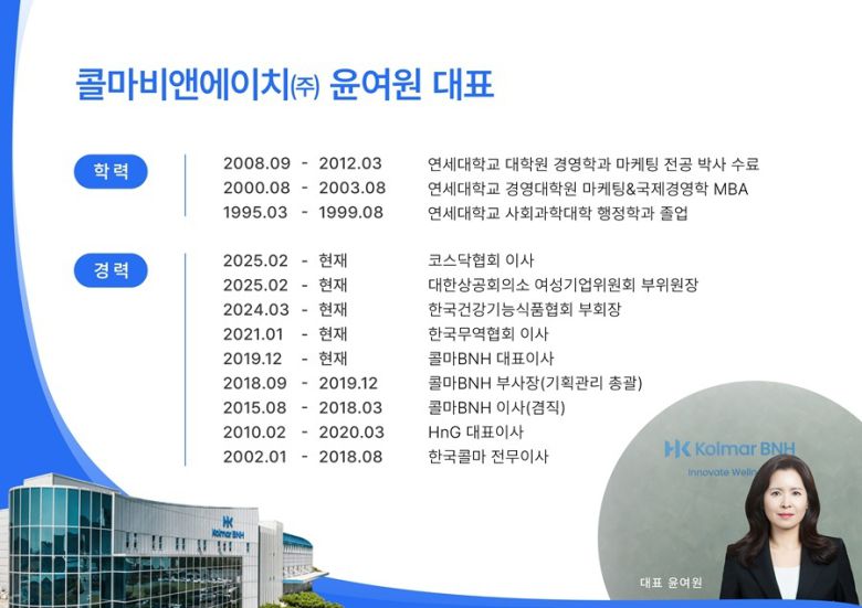 윤여원 대표 프로필.(콜마비앤에이치제공)