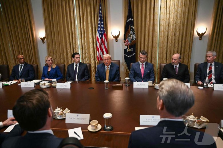 도널드 트럼프 미국 대통령이 8일(현지시간) 워싱턴DC 백악관에서 내각 회의를 주재하고 있다. ⓒ AFP=뉴스1 ⓒ News1 류정민 특파원