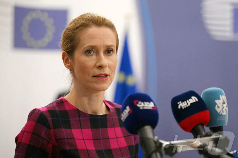 14일(현지시간) 카야 칼라스 유럽연합(EU) 외교안보 고위대표가 벨기에 브뤼셀에서 기자들의 질문에 답하고 있다. 2025.07.14 ⓒ AFP=뉴스1 ⓒ News1 김지완 기자