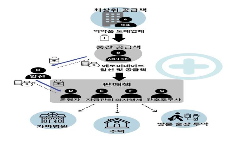 전신마취제  '에토미데이트' 불법 유통 사건 조직도 (서울중앙지검 제공)