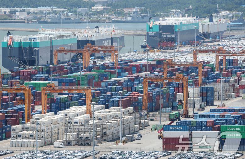 경기 평택시 포승읍 평택항에 수출용 컨테이너들이 세워져 있는 모습. 2025.7.21/뉴스1 ⓒ News1 김영운 기자