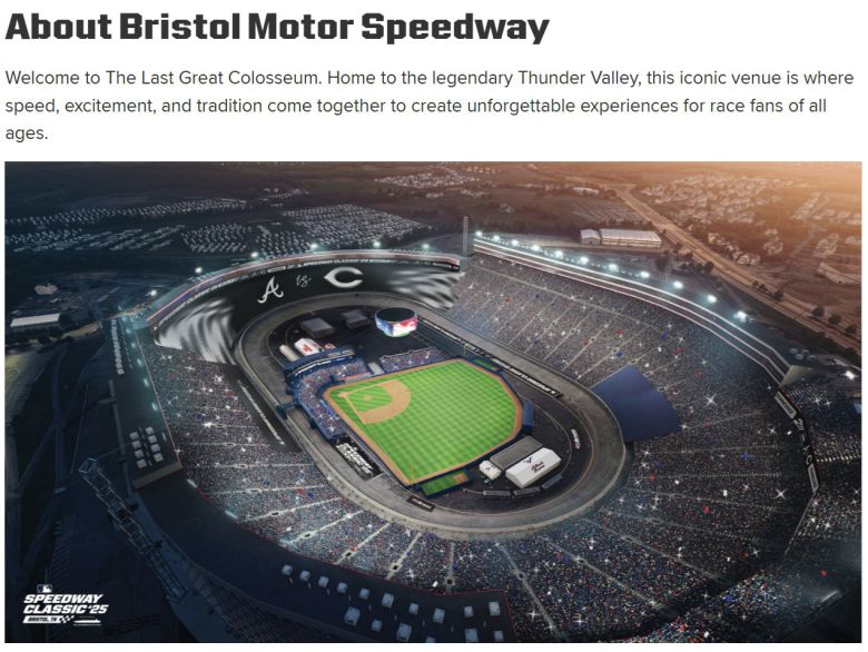 8월 3일(한국시간) 브리스톨 스피드웨이에서 메이저리그(MLB) 경기가 열린다. (MLB 홈페이지 캡처)