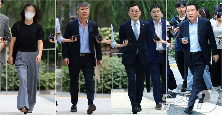 23일 서울 종로구 김건희 특검팀(특별검사 민중기)으로 ‘김건희 집사’ 김예성 씨 부인 정 모 씨(왼쪽 사진부터)와 이종호 전 블랙펄인베스트 대표, 정근수 전 신한은행 부행장, 최석우 경남스틸 대표가 각각 소환 조사에 출석하고 있다. 2025.7.23/뉴스1 ⓒ News1 박정호 기자