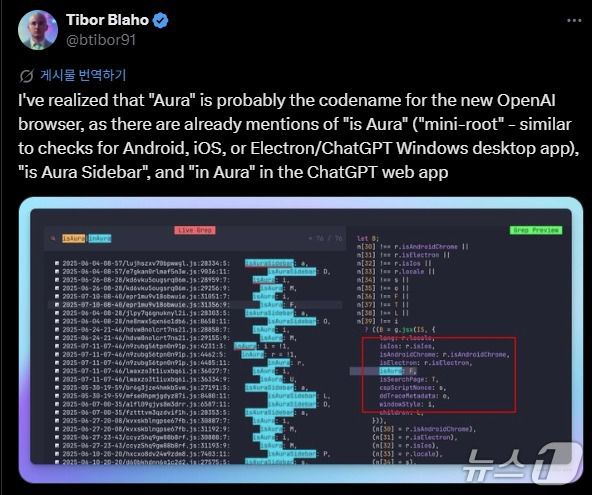 티보 블라호 엔지니어가 발견한 오픈AI 내부 코드 분석(엑스 갈무리)
