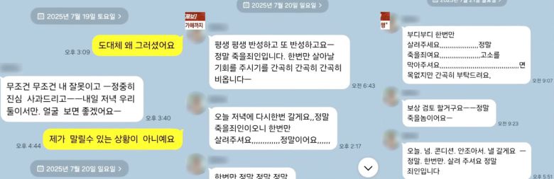 B 씨가 A 씨의 어머니에게 보낸 메시지. (JTBC '사건반장')