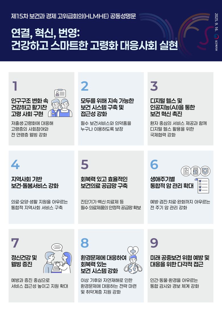 제 15차 보건과 경제에 관한 고위급회의 공동성명문(보건복지부 제공)