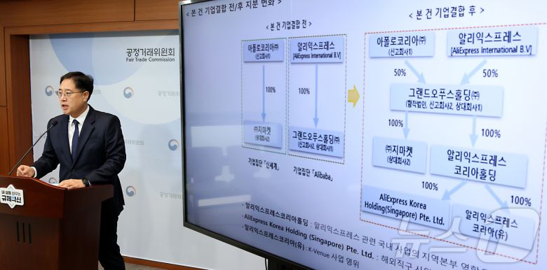 이병건 공정거래위원회 기업거래결합심사 국장이 18일 세종시 정부세종청사에서 기업집단 신세계와 알리바바 그룹이 합작회사를 설립해 지마켓과 알리익스프레스코리아를 공동으로 지배하는 기업결합 심사 결과를 발표하고 있다. 2025.9.18/뉴스1 ⓒ News1 김기남 기자