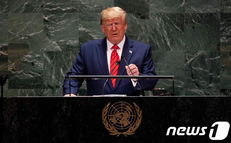 도널드 트럼프 미국 대통령이첫 임기 때인 2019년 9월 24일(현지시간) 뉴욕 유엔본부에서 열린 유엔총회서 연설을 하고 있다. ⓒ AFP=뉴스1 ⓒ News1 우동명 기자