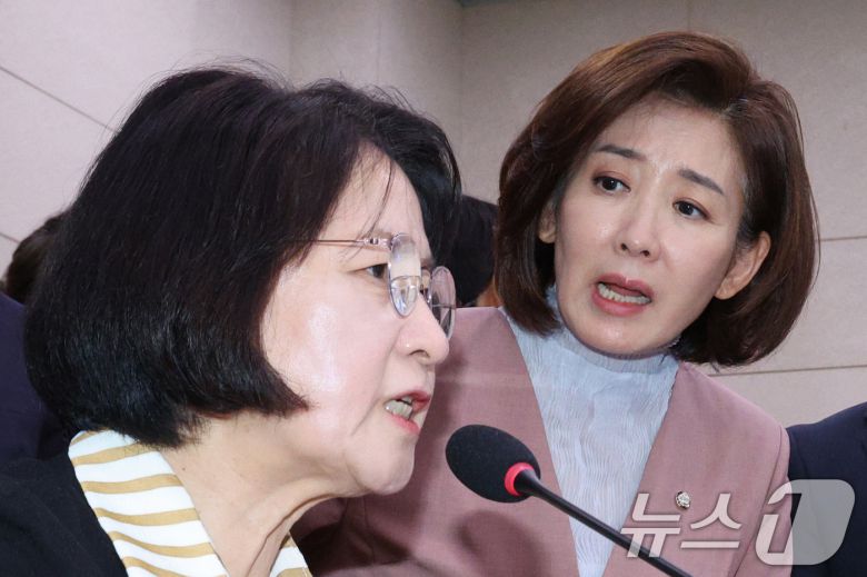 나경원 국민의힘 의원이 지난 9월 22일 서울 여의도 국회 법제사법위원회에서 열린 검찰개혁 입법청문회에서 퇴장 명령을 한 추미애 위원장에게 항의하고 있다. 정가 일각에선 추미애 위원장이 내년 지방선거 때 경기지사 출마 가능성이 있으며 그 경우 나 의원이 대항마로 유력하다는 설이 나돌았다. 2025.9.22/뉴스1 ⓒ News1 신웅수 기자