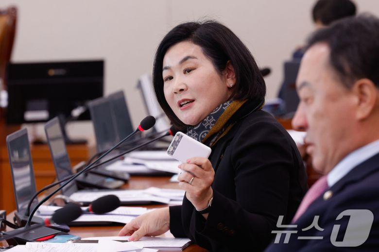 김희정 국민의힘 의원이 18일 서울 여의도 국회에서 열린 국토교통위원회 제422회국회(임시회) 제1차 전체회의에서 기내 반입 배터리 국토부 지침 관련 질의하고 있다. 2025.2.18/뉴스1 ⓒ News1 안은나 기자