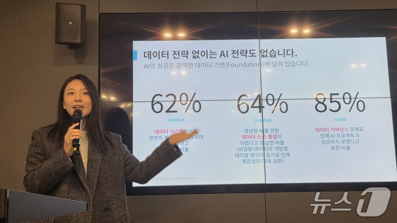 이수현 스노우플레이크 에반젤리스트가 서울 강남구 코엑스 스파크플러스에서 스노플레이크 인텔리전스 출시 기자간담회에서 발언하고 있다. 2025.11.20 뉴스1 ⓒ News1 김민석 기자