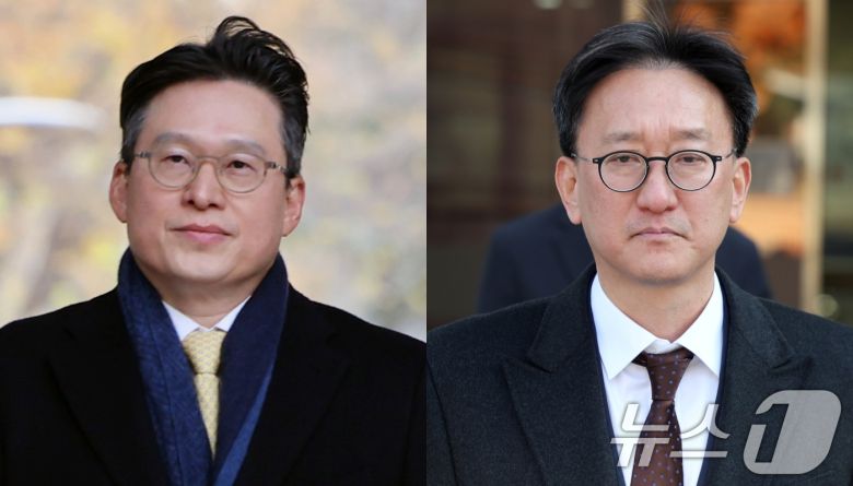 김선규 전 고위공직자범죄수사처 수사1부장검사(왼쪽)와 송창진 전 고위공직자범죄수사처 수사2부장검사. 2025.11.17/뉴스1 ⓒ News1 황기선 기자