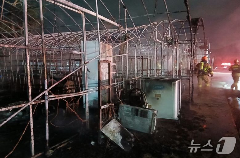 5일 오전 2시 33분쯤 충북 옥천군 군서면 소재 한 농장 비닐하우스에서 불이 나 50여분만에 진화됐다. (옥천소방서 제공. 재판매 및 DB금지)/뉴스1