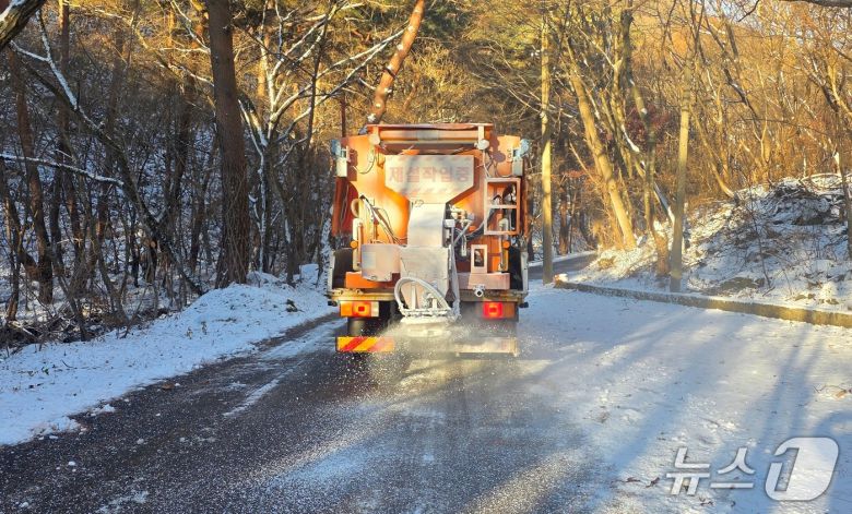 충북 괴산군이 5일 주요 도로의 제설작업을 벌이고 있다.(괴산군 제공, 재판매 및 DB금지)/뉴스1