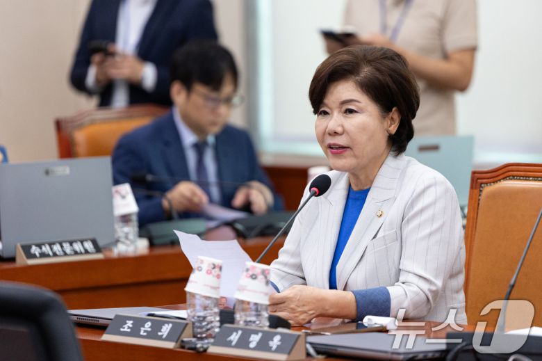 9일 서울 여의도 국회에서 열린 제429회국회(정기회) 여성가족위원회 제3차 전체회의에서 조은희(국민의힘) 간사가 원민경 여성가족부 장관 후보자 인사청문경과보고서 채택의 건에 반대 의견을 피력하고 있다. 2025.9.9/뉴스1 ⓒ News1 이승배 기자