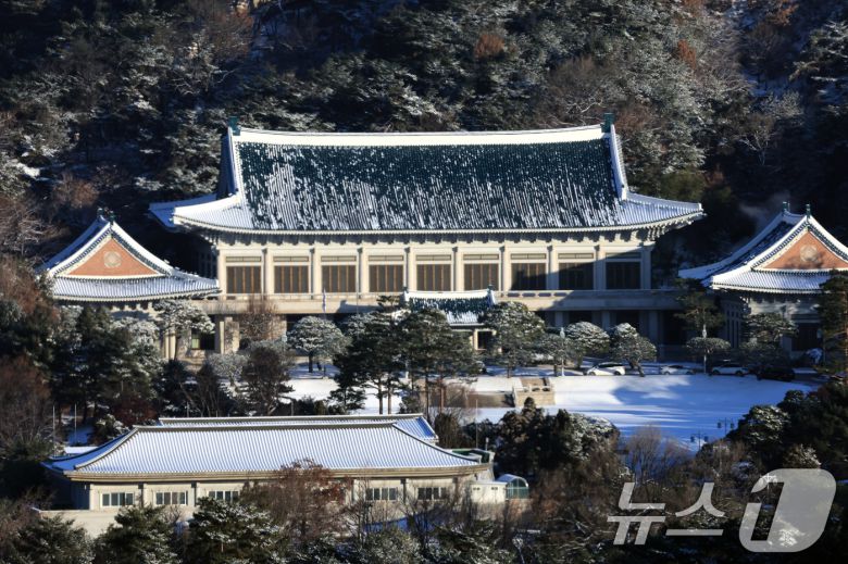 5일 서울 종로구 청와대가 밤새 내린 눈으로 하얗게 뒤덮여 있다. 2025.12.5/뉴스1 ⓒ News1 임세영 기자