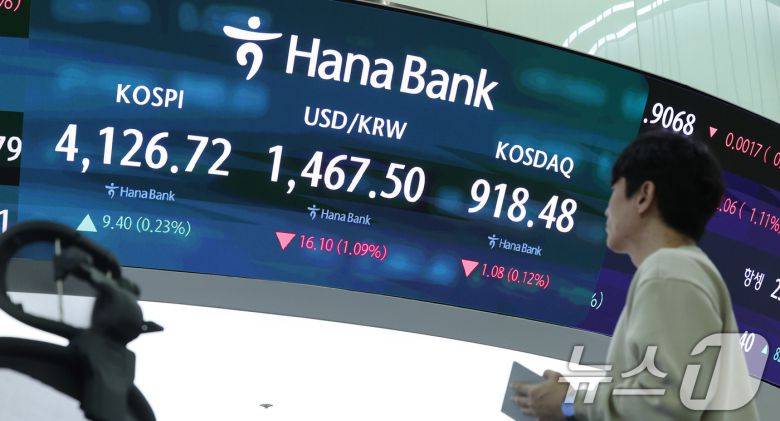 서울 중구 하나은행 딜링룸 전광판에 코스피 개장 시황이 나타나고 있다. 2025.12.24/뉴스1 ⓒ News1 박지혜 기자
