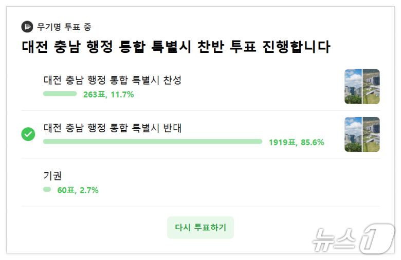 대전·충남 통합에 대한 찬반 투표.(독자 제공. 재판매 및 DB금지)/뉴스1