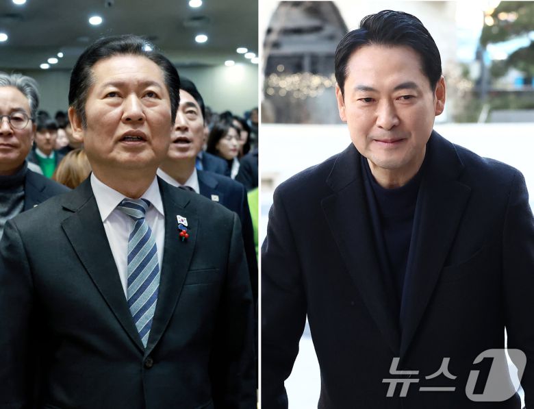 정청래 더불어민주당 대표(왼쪽)와 장동혁 국민의힘 대표가 25일 성탄 교회 예배에 참석해 기도를 드렸다. 민주당 정청래 대표는 경기 용인시 '새에덴교회'를, 국민의힘 장동혁 대표는 서울 서초구 '사랑의 교회'를 찾았다. (정청래 사진 더불어민주당 제공. 재판매 및 DB금지) 2025.12.25/뉴스1 ⓒ News1 김민지 기자