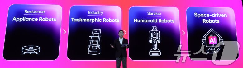 류재철 LG전자 대표(사장)이 5일(현지시간) 미국 네바다주 라스베이거스 만달레이베이 호텔에서 열린 CES 2026 'LG전자 미디어컨퍼런스'에서 기조연설을 하고 있다. 2026.1.6/뉴스1 ⓒ News1 황기선 기자