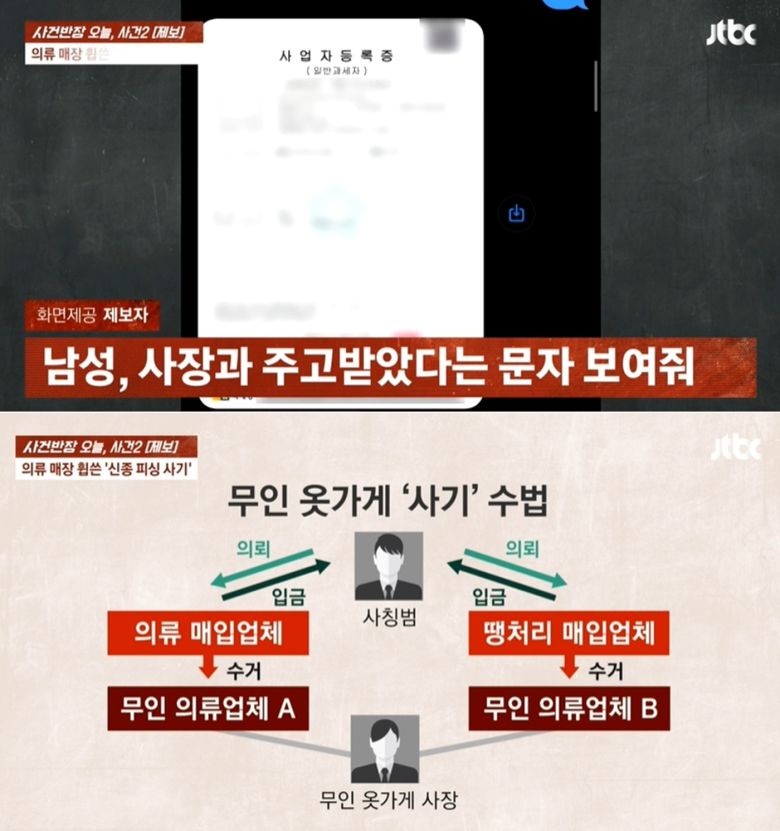 무인으로 운영되던 옷 가게에서 사장인 것처럼 행세하며 물건을 빼돌리는 '신종 피싱 사기' 피해 사례가 발생했다. 출처=사건반장