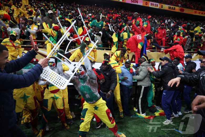 의자를 던지는 등 난동을 부리는 세네갈 팬들ⓒ 로이터=뉴스1