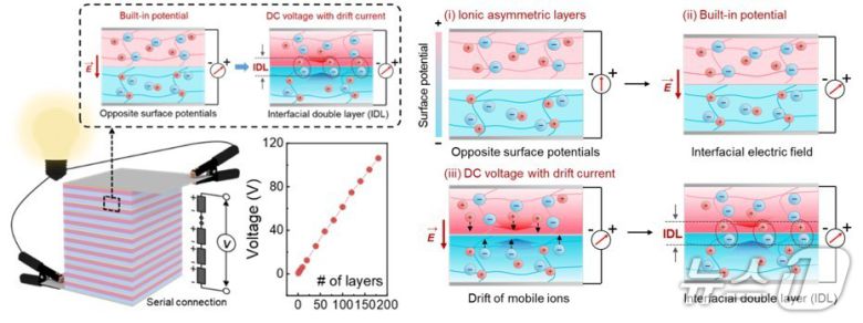 전기가오리를 모방한 적층형 이온 전기셀 구조. 단위 전기셀의 구조와 적층구조(UNIST 제공. 재판매 및 DB금지)/뉴스1