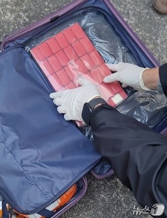 지난해 10월 제주에서 압수된 여행용 가방 내 차 봉지로 위장한 필로폰.(제주경찰청 제공. 재판매 및 DB 금지)